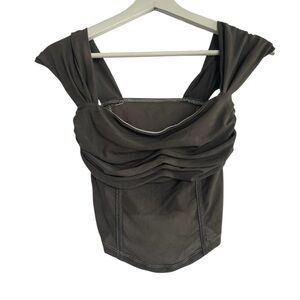 Grey Mesh Corset Top Ruched Drape Neck Y2K Fairy Grunge Gorpcore Punk Size S